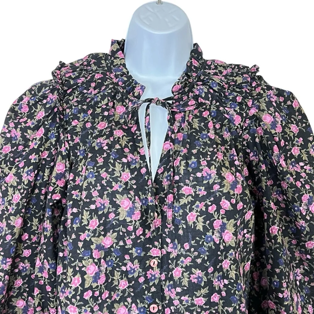Free People Meant To Be Dark Floral Romantic Top S NWOT Black Ruffle Feminine